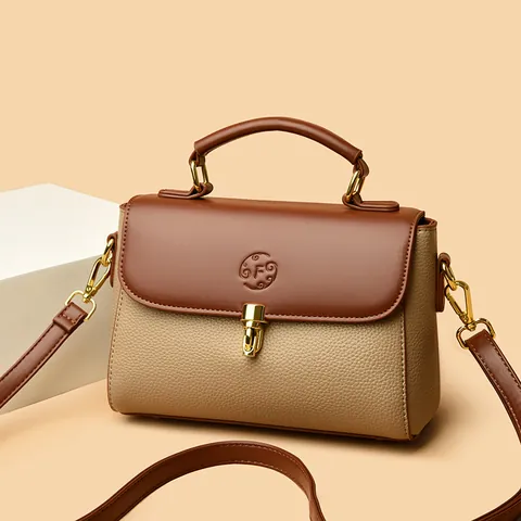 Vintage Gembosseerde Letter Kleine Vierkante Tas Voor Vrouwen Echt Leer Mode Slot Dokterstas Handtas Messenger Bag