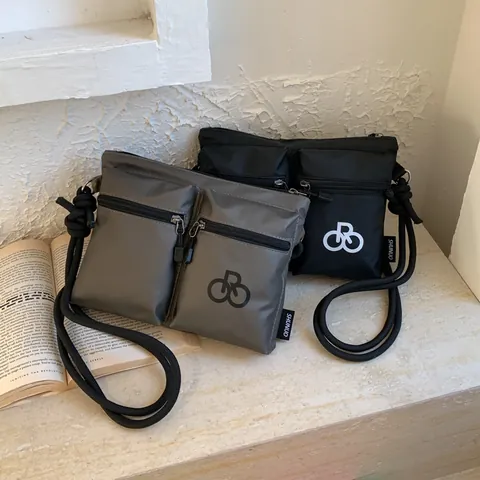 Women Casual Waterproof Nylon Crossbody Bag Large Capacity Urban Techwear Shoulder Bag With Adjustable Knot Strap Multi Pocket Small Square Bag