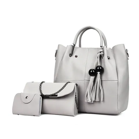 Juego de 3 Bolsos de Cubo de Cuero de PU de Moda para Mujer Bolso de Mano Tote con Borlas Bolso Bandolera y Cartera para Uso Diario