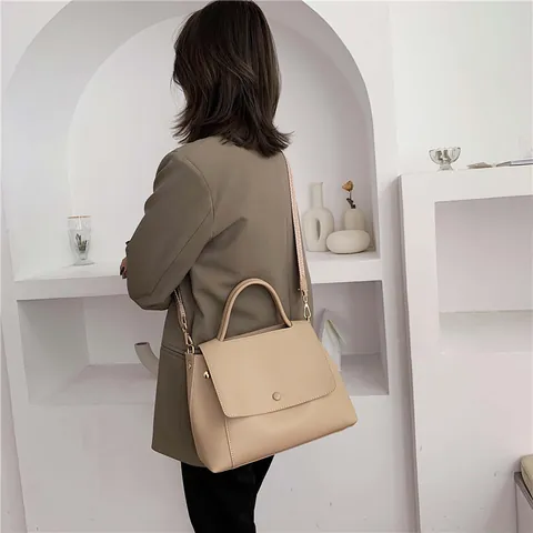 Minimalistische Damen PU Leder Schulter Umhängetasche Große Kapazität Vintage Handtasche Mit Geometrischem Breitem Gurt Mode Tasche