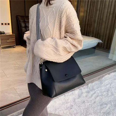 Minimalistische Damen PU Leder Schulter Umhängetasche Große Kapazität Vintage Handtasche Mit Geometrischem Breitem Gurt Mode Tasche
