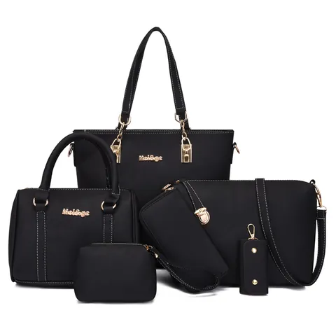Bolso Tote de Cuero PU para Mujer de Gran Capacidad Con Bolso de Mano Bandolera Cartera Neceser Llavero Moda Simple Herrajes Dorados