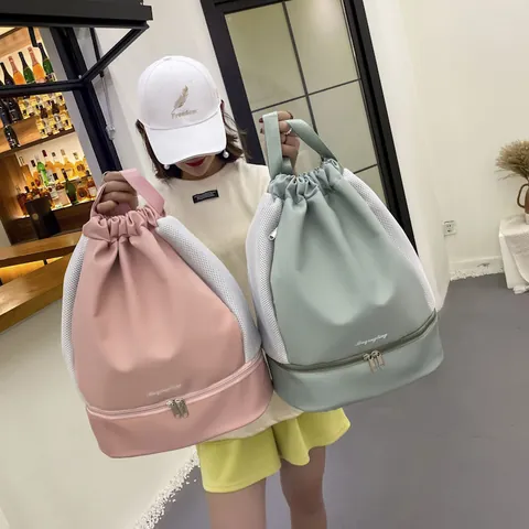 Large Capacity Dry Wet Separation Gym Bag Waterproof Oxford Cloth Drawstring Backpack With Independent Shoe Compartment Sports Travel Yoga Swimming Bag