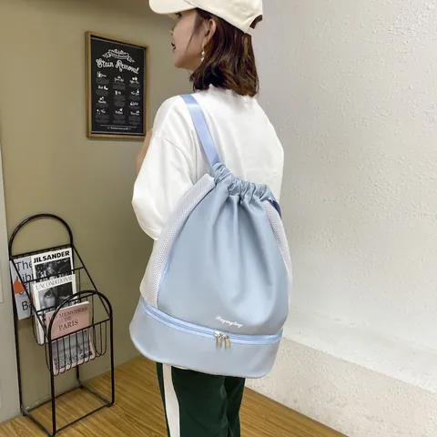 Large Capacity Dry Wet Separation Gym Bag Waterproof Oxford Cloth Drawstring Backpack With Independent Shoe Compartment Sports Travel Yoga Swimming Bag