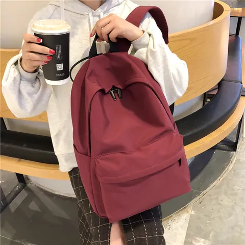 Mochila Escolar de Nailon Minimalista para Mujer Estilo Harajuku Versátil Bolsa de Libros Campus Color Sólido Mochila de Viaje Estudiante