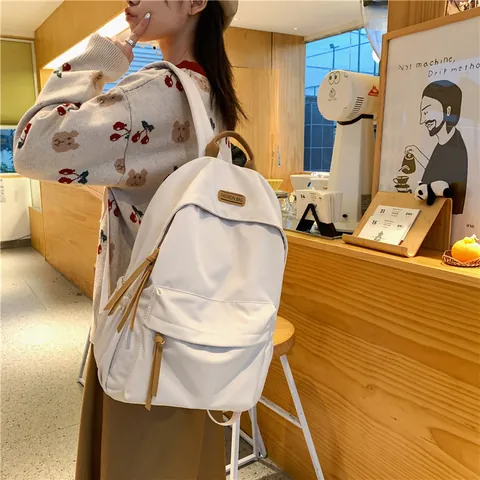 Zaino In Nylon Da Donna Di Grande Capacità Stile Giapponese Coreano Tinta Unita Cartella Per Studenti Quotidiano Casual Viaggio Zaino Per Laptop