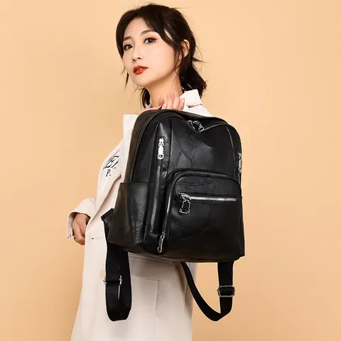Damen PU Leder Rucksack Mode Wasserdicht Große Kapazität Multi Tasche Geometrische Nähte Casual Reise Schultasche