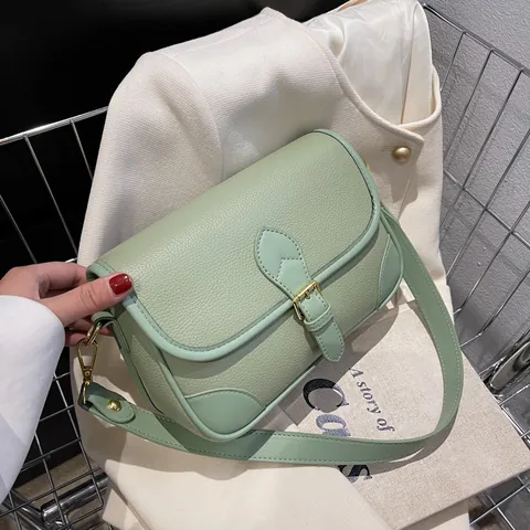 Damen Mode Kontrastfarbe PU Leder Umhängetasche Vintage Lychee Grain Schultertasche Flappe Quadratische Satteltasche Doppelgurt