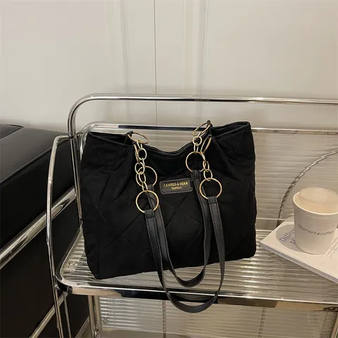 Damen Große Kapazität Gesteppte Tote Bag PU Leder Rautenmuster Umhängetasche Goldene Kette Pendler Handtasche Elegante Mode Tasche