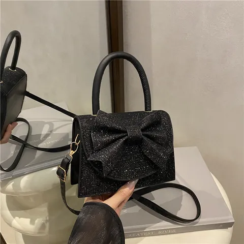 Sparkly Glitter Bow Handbag For Women Elegant Sequin Crossbody Bag Fashion Sweet Mini Tote Evening Shoulder Bag Luxury Bag