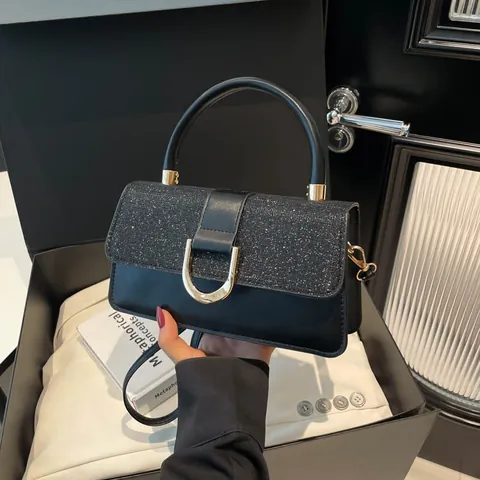 Mode Damen Glitzer Patchwork Handtasche PU Leder Urban Minimalistische Schulter Umhängetasche Mit Goldener D-Ring Schnalle Für Den Täglichen Weg Zur Arbeit Party