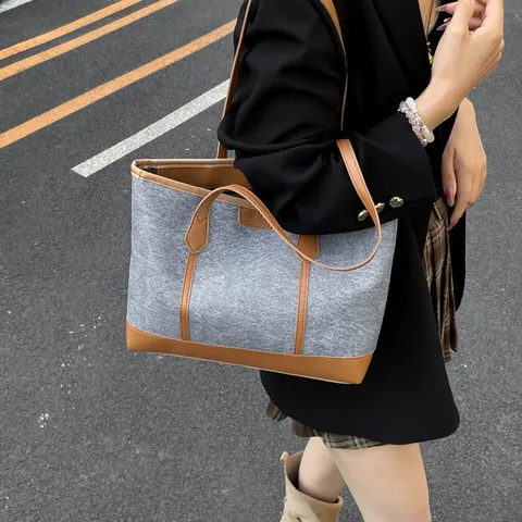 Damen Tote Bag Große Kapazität PU Leder Stoff Schultertasche Minimalistisch Lässig Pendeln Schule Mode Handtasche