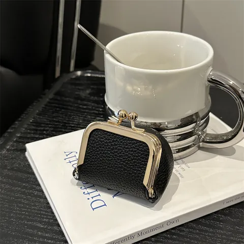Vintage Mini PU Leather Kiss-lock Coin Purse Pebbled Grain Jewelry Storage Box Portable Earring Ring Bag For Women Daily Travel