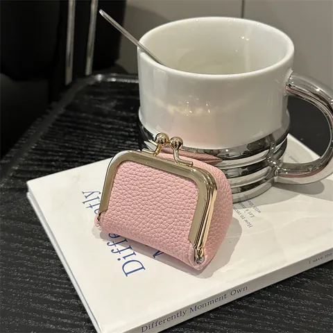 Vintage Mini PU Leather Kiss-lock Coin Purse Pebbled Grain Jewelry Storage Box Portable Earring Ring Bag For Women Daily Travel