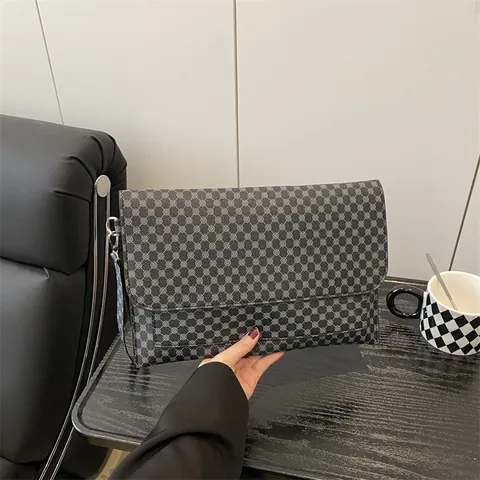 Women PU Leather Envelope Clutch Bag Monogram Geometric Solid Color Crossbody Shoulder Bag Large Capacity Business Handbag
