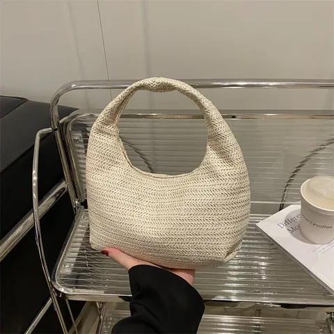 Borsa a Mano Minimalista in Paglia Intrecciata per Donna Vacanza al Mare Borsa Hobo Casual Fatta a Mano in Paglia