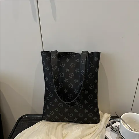 Borsa Tote Vintage con Stampa Floreale Stella e Monogramma in Pelle PU Borsa a Spalla Sottoascella Minimalista Moda Donna