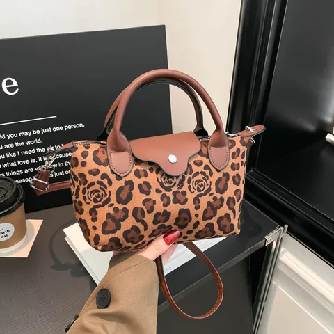 Leopardenmuster Dumpling Handtasche PU Gewebe Tasche Für Damen Mode Crossbody Umhängetasche Mit Verstellbarem Gurt Lässig