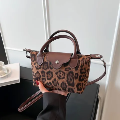 Women Fashion Leopard Print Shoulder Bag Crossbody Handbag Canvas PU Leather Flap Tote Casual Vintage Small Satchel Bag