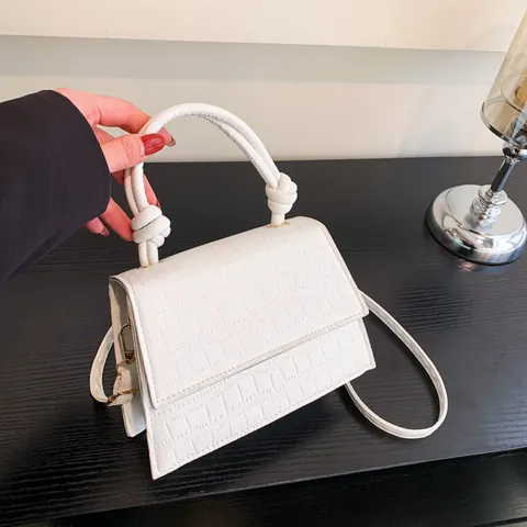 Dames Krokodillenpatroon PU Leren Handtas Met Knoop Handvat Mode Kleine Vierkante Overslag Crossbody Schoudertas Voor Dagelijks