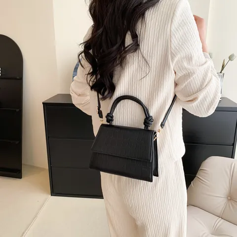 Dames Krokodillenpatroon PU Leren Handtas Met Knoop Handvat Mode Kleine Vierkante Overslag Crossbody Schoudertas Voor Dagelijks