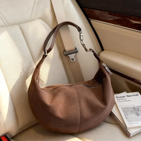 Borsa a Spalla Hobo a Mezzaluna Grande Capacità Donna in Similpelle Scamosciata PU Borsa Sottobraccio Minimalista Retro