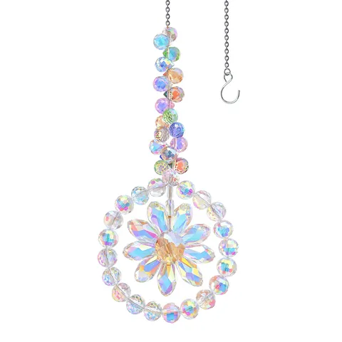 Artificial Crystal Flower Suncatcher Rainbow Maker Window Hanging Ornament For Garden Home Decor With AB Coating