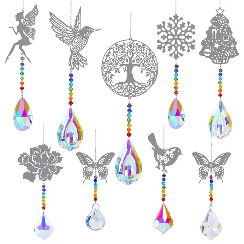 Kristall Prisma Sonnenfänger Hängeornament Mit Metall Schmetterling Lebensbaum Engel Prisma Regenbogenperlen Für Haus Garten Deko
