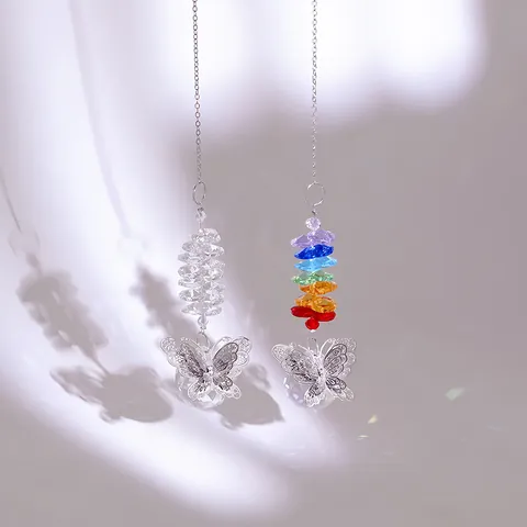 K9 Crystal Suncatcher Butterfly Pendant Rainbow Maker Faceted Octagonal Beads Hanging Ornament For Window Garden Home Decor