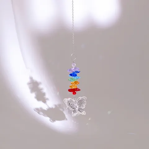K9 Crystal Suncatcher Hanging Ornament With Metal Butterfly Rainbow Octagonal Beads Faceted Ball For Garden Window Home Decor