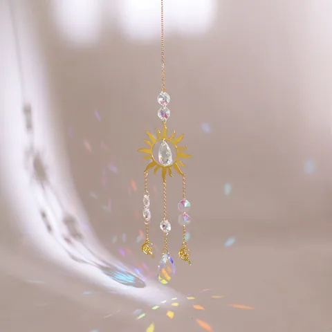 Kristallen Legering Suncatcher Windgong Hanger Goud Metaal Zon Maan Ster Hemelse Decoratie Voor Raam Tuin Huis