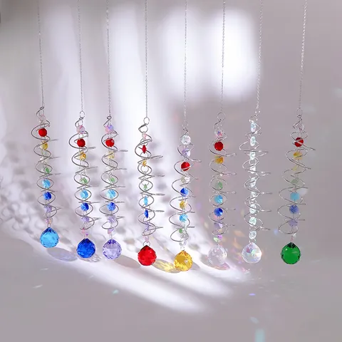 Crystal Suncatcher Ornament With Spiral Tail And Faceted Glass Prism Ball Rainbow Maker For Window Garden Home Decor