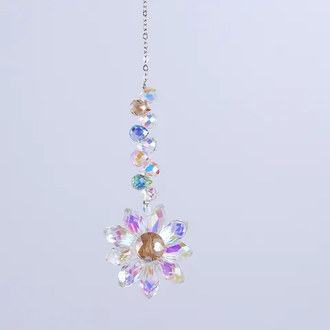 Atrapasol De Flor De Cristal Creador De Arcoíris Prisma Adorno Colgante Para Ventana Jardín Cuentas Facetadas Cadena Metal