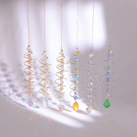 3D Crystal Suncatcher Spiral Stabilizer Rainbow Maker Hanging Wind Chime Decoration Heart Teardrop Leaf Prism Pendant