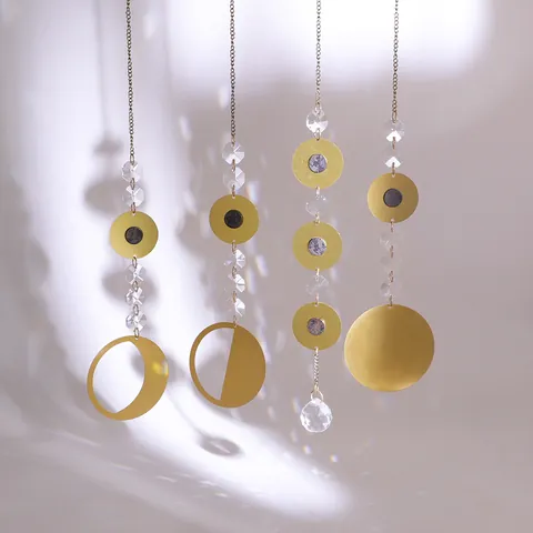 Boho Χρυσό Μεταλλικό Φάση Σελήνης Suncatcher Ουράνιο Κρεμαστό Διακοσμητικό Με Κρυστάλλινες Χάντρες για Παράθυρο Κήπο Διακόσμηση Σπιτιού