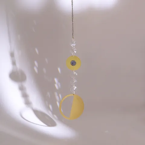 Boho Χρυσό Μεταλλικό Φάση Σελήνης Suncatcher Ουράνιο Κρεμαστό Διακοσμητικό Με Κρυστάλλινες Χάντρες για Παράθυρο Κήπο Διακόσμηση Σπιτιού