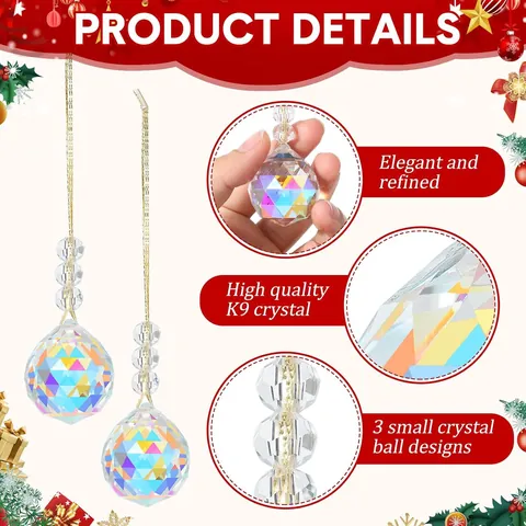 Irisierende K9 Kristallkugel Suncatcher Facettierter Prisma Anhänger Goldband Für Weihnachtsbaum Hochzeit Party Home Deko