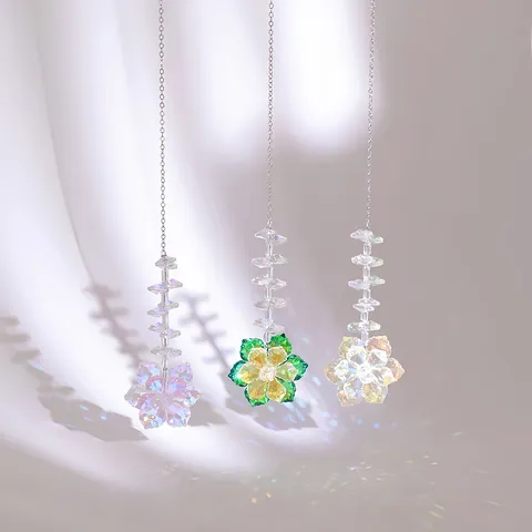 Crystal Flower Suncatcher Prism Rainbow Maker Hanging Ornament Iridescent Glass Bead Butterfly Decor For Garden Window Home