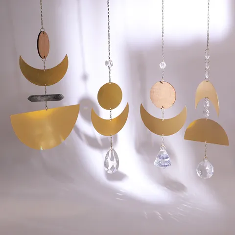 Brass Crystal Suncatcher Wind Chime Sun Moon Evil Eye Hanging Decor Rainbow Maker For Window Home Garden Boho Ornament