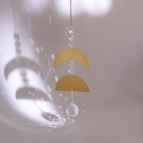 Brass Crystal Suncatcher Wind Chime Sun Moon Evil Eye Hanging Decor Rainbow Maker For Window Home Garden Boho Ornament
