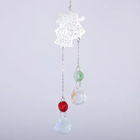 K9 Crystal Suncatcher Hanging Ornament With Stainless Steel Metal Butterfly Snowflake Bell Rainbow Maker For Window Home Decor