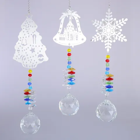 Attrape-soleil en Cristal Acier Inoxydable Ornement Suspendu Sapin de Noël Flocon de Neige Cloche Prisme Décoration Maison Cadeau