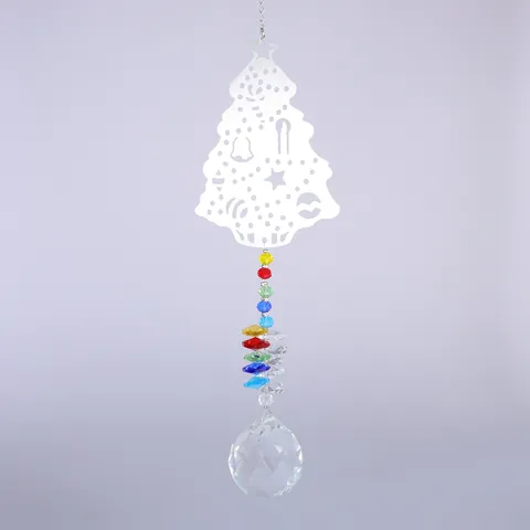 Attrape-soleil en Cristal Acier Inoxydable Ornement Suspendu Sapin de Noël Flocon de Neige Cloche Prisme Décoration Maison Cadeau