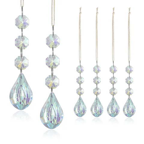 Colgantes Atrapasol de Cristal de Vidrio Prisma de Gota Galvanoplastia Irisada Cuentas Octogonales Adornos Colgantes Para Boda Navidad Hogar