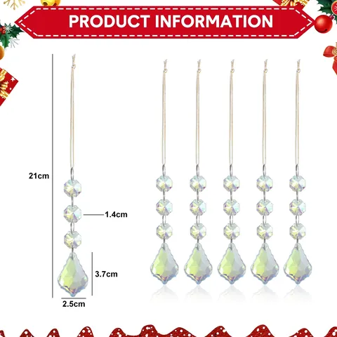 Glass Crystal Prism Pendants Suncatcher Hanging Iridescent Teardrop Beads Ornament For Christmas Wedding Chandelier Home Decor