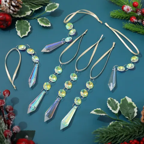 Glass Crystal Hanging Prism Pendants AB Aurora Color Suncatcher Beads For Christmas Tree Wedding Party Home Window Decoration