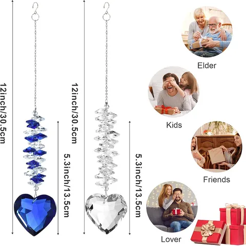 Heart Shaped Crystal Suncatcher Hanging Ornament With Metal Chain Prism Pendant For Home Window Garden Decor Valentine's Day Gift