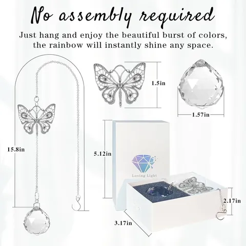 Butterfly Crystal Suncatcher Hanging Decor For Window Garden Large Crystal Ball Memorial Gift Rainbow Maker Ornament
