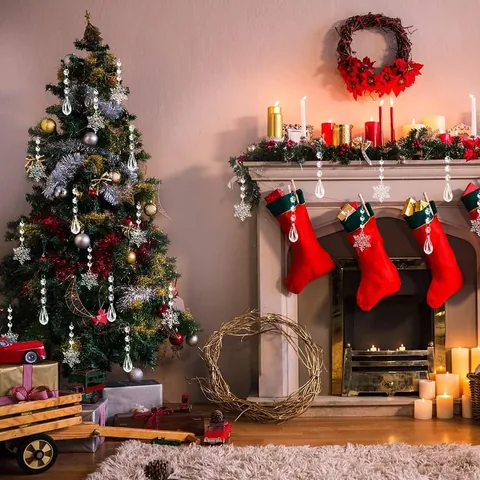 Ornamenti Pendenti per Albero di Natale in Acrilico Trasparente Fiocco di Neve Sfaccettato Ciondolo Ghiacciolo Fili di Perline per Matrimonio