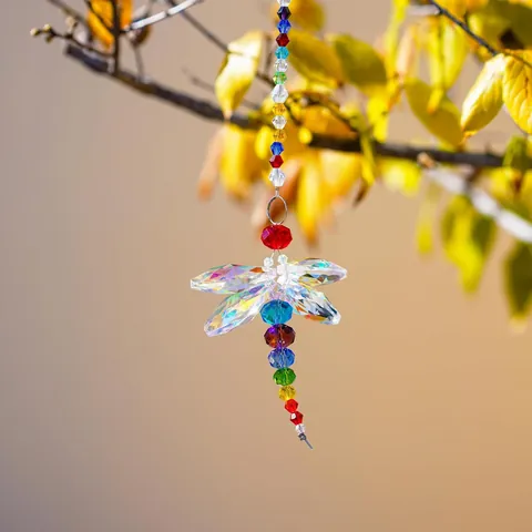 Crystal Dragonfly Suncatcher Rainbow Maker Faceted Prism Beads Hanging Ornament For Home Garden Window Decoration Gift